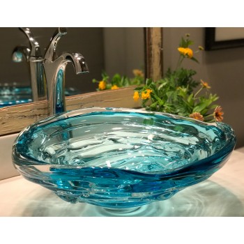 Water Bowl Glass Vessel Sinks - Copper Blue Waterbowl